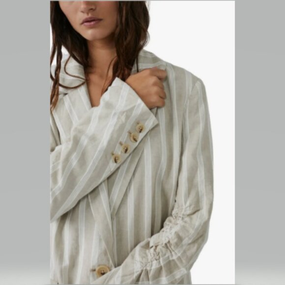 Free People Fern Stripe Oversize Linen Blend Blazer Size S NWT - Picture 3 of 14